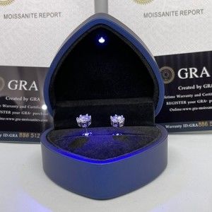 GRA Moissanite Diamond Stud Earrings 18K White Gold Finish 6 Prong 2 Ct Round